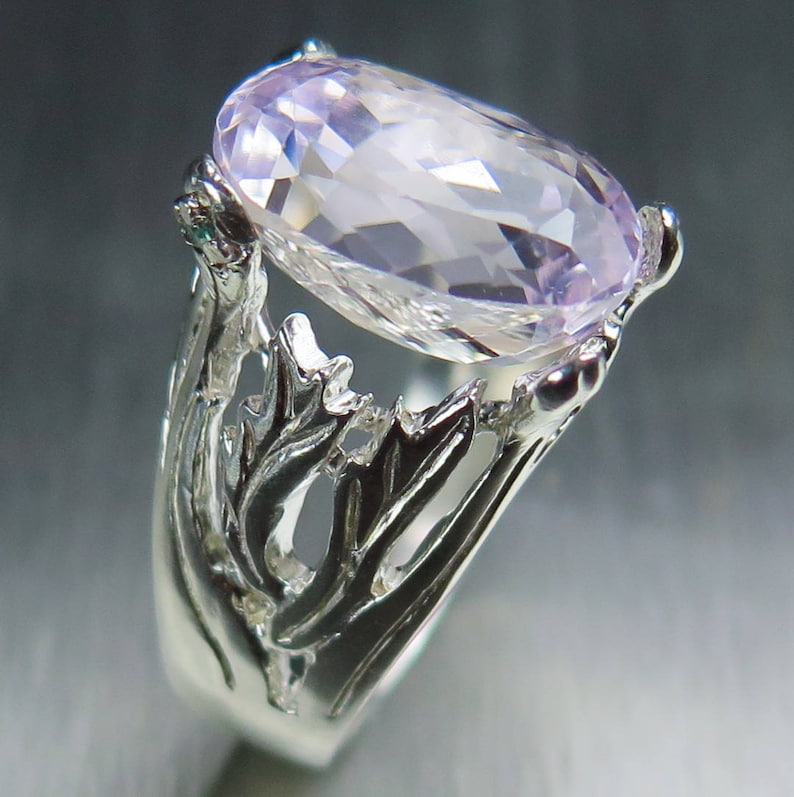 7.55ct Natural Light pink Kunzite 925 sterling Silver 9ct 14k 18k yellow white rose Gold Platinum Palladium engagement ring all size