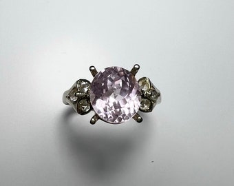Anello Argento 925 Con Kunzite Rosa E Zirconi - Cuore 11x11mm, Misura 8, Nuovo