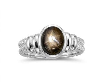 Certified .8ct Natural Black star sapphires ring Silver, Gold, Platinum
