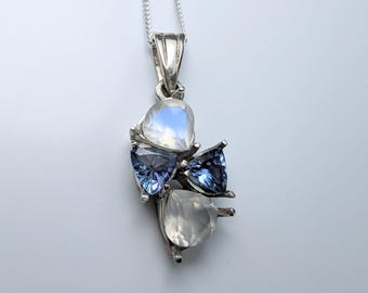 Certified Natural rainbow moonstone &tanzanite Sterling 925 silver 9ct 14k 18k 585 375 750 yellow white rose gold Platinum pendant necklace