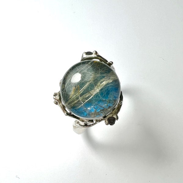 9.25ct Natural Labradorite & golden rutile Sterling 925 silver 9ct 14k 18k 585 375 750 yellow white pink gold Platinum ring