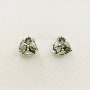 Natural Olive green Moldavite 925 sterling silver 9ct 14k 18k 585 375 750 yellow white rose gold Platinum Palladium stud studs earrings