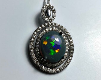 Certified 2.25cts Natural Australian Black Opal 925 sterling silver, 9ct 14k 18k 375 585 750 white yellow rose gold pendant necklace chain