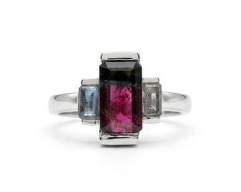 Certified 2.15cts Natural Watermelon Tourmaline Silver, Gold, Platinum engagement ring