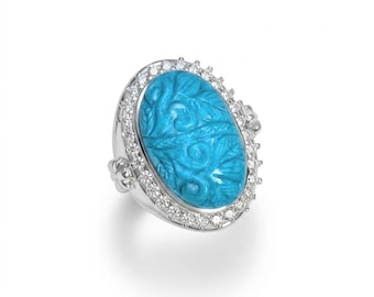 10.09cts Natural turquoise chunky unisex ring 925 Silver, Gold, Platinum ring