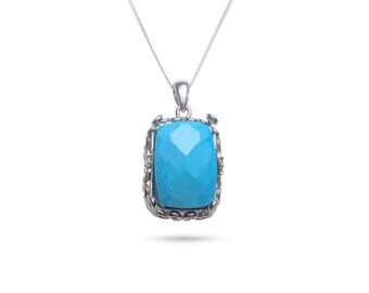 12.37 Natural Rare fine quality Turquoise pendant necklace chain 925 sterling silver, Gold, Platinum