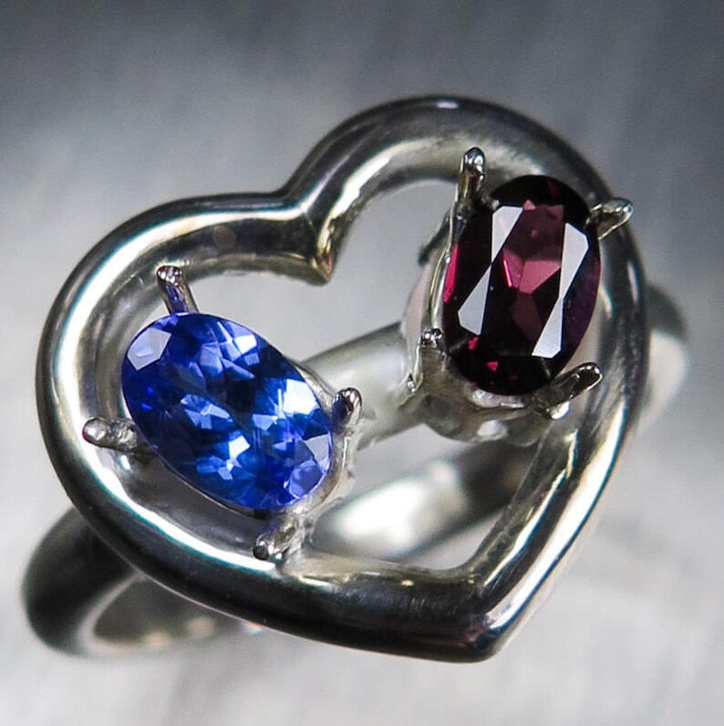 Natural Tanzanite /& Garnet 925 sterling Silver 9ct 14k 18k 22k yellow white rose Gold Platinum Palladium engagement heart ring all size