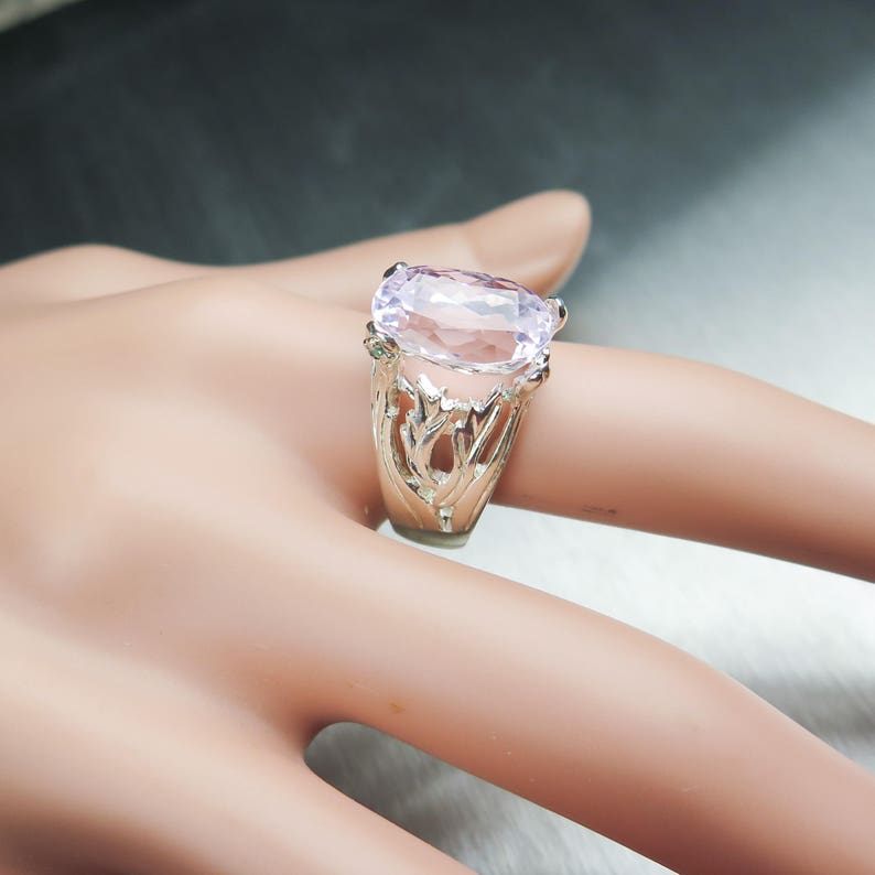 7.55ct Natural Light pink Kunzite 925 sterling Silver 9ct 14k 18k yellow white rose Gold Platinum Palladium engagement ring all size