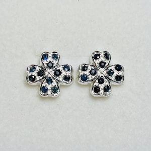 Natural Dark Blue sapphire 925 silver 9ct 14k 18k 585 375 750 yellow white rose gold Platinum stud earrings lucky clover St patricks day