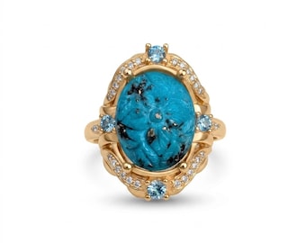 10.75cts Natural turquoise chunky unisex ring 925 Silver, Gold, Platinum ring
