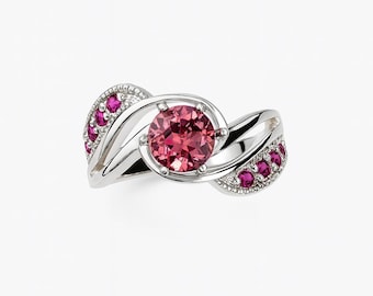 Certified Natural Tourmaline pink ring 925 Silver, Gold or Platinum