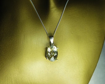 6.40ct Natürlicher Citrin, hellgoldgelbe Farbe, ovaler Schachbrettschliff 925 Sterlingsilberanhänger 23 x 10 mm (Kette ist enthalten) Halskette