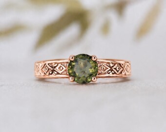 0.66cts Natural Moldavite solitaire unisex ring 925 sterling silver, Gold, Platinum