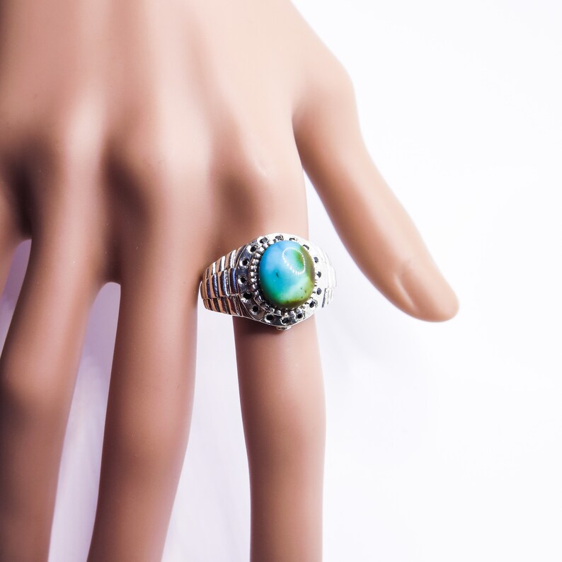 3.9ct Natural Turquoise sleeping beauty /& Sapphire 925 Sterling Silver man/'s men/'s unisex ring all size