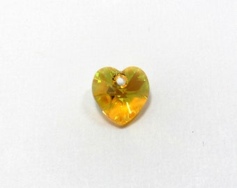 10mm Light Topaz Shimmer Swarovski Xilion Heart Pendant, Swarovski Crystals, Swarovski #6228, Light Topaz Shimmer Heart, Swarovski Pendant