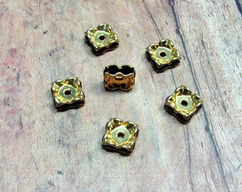 Swarovski Jet/Gold Rhinestone Squaredelles, Swarovski Crystals, Rondelle Spacer Beads, Swarovski #9842, Jet/Gold Square Rondelles, 8mm