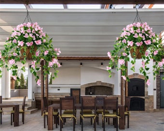 1 pièce 20,86 pouces fleurs de soie artificielles fleur de prunier dans un panier suspendu extérieur intérieur patio jardin décoration de la maison panier suspendu avec pot de fleurs