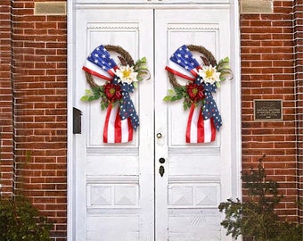 2Pcs Wreath Door Garland Blue Decorations 4th of July Garland Red White and White Garland 4th of July Decorations Outside Independence Day