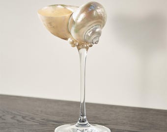 Handmade Conch Shell Glasses, Natural Seashell Martini Glasses,Customize Seashell Wine Glass,Personalized Bridesmaid Gifts,Party Goblets