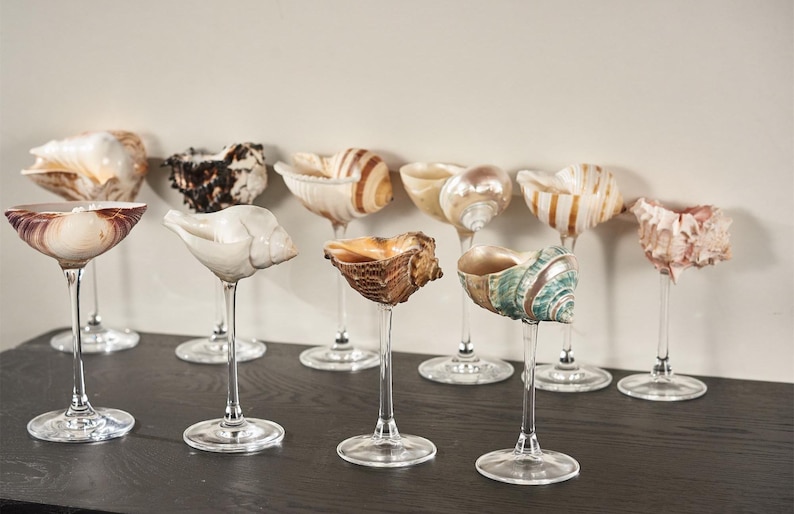 Natuurlijke schelp wijnglas, strand bruiloft bruidsmeisje geschenken, handgemaakte martiniglazen, beker cocktailglas beker, martiniglazen, cadeau afbeelding 1