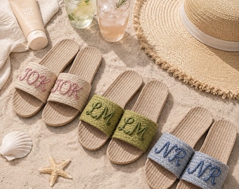Personalized Flax Slippers, Barefoot Beach Sandals, Bridesmaid Proposal, Bachelorette Party Gift, Bridesmaid Gifts