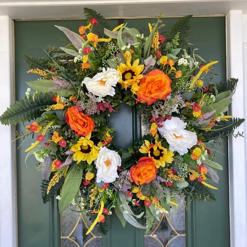 Handmade Artificial Flowers Front Door Wreath Eucalyptus Etsy