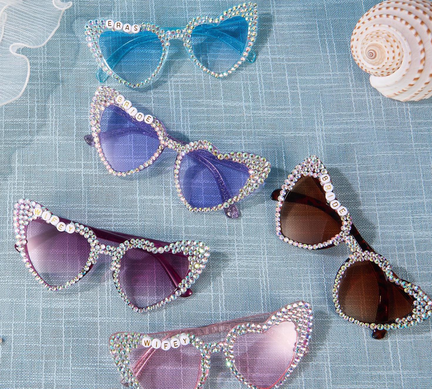Bride And Bachelorette Party Custom Phrase Heart Bling Rhinestone Sunglasses Sun, smiles & a little bit of bride energy ?✨ Our  main image 4