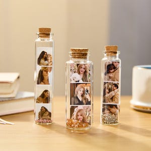 Mini-Fotogeschenk, personalisierte Nachricht in einer Glasflasche, Liebe Sie Geschenk für sie ihn zum Jahrestag oder Geburtstag oder Hochzeit oder Muttertag