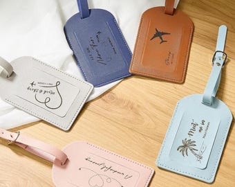 Set of 10 Personalized Faux Leather Luggage Tags, Wedding & Party Favors