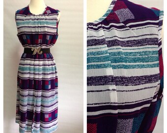 Vtg 80s Square and Stripes Sleeveless Dress/ small