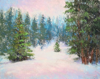 Original Pastel Painting / Snowy Landscape / 9" x 9" / Susan Jenkins