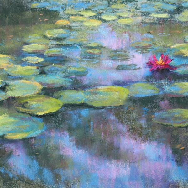 Pastel Painting / Lily Pond Painting / 15.25" x 8.75"/ Susan Jenkins