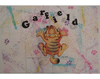 Vintage Garfield Pillow Case Double Sided Cat Paint Splatter Jim Davis Standard