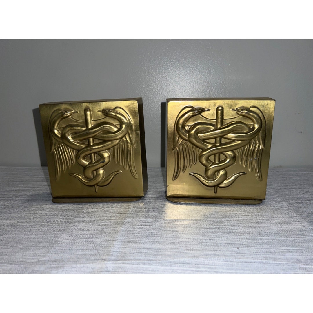 Vintage PM Craftsman Brass Bookends Medical Doctor MD Physician ...