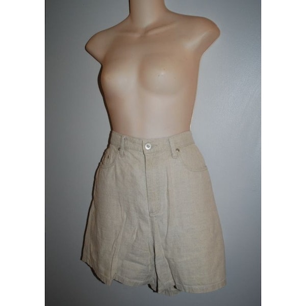 Vintage High Waist Shorts Linen Blend 1990 Mom Style Liz Claiborne Tan 10P Petite