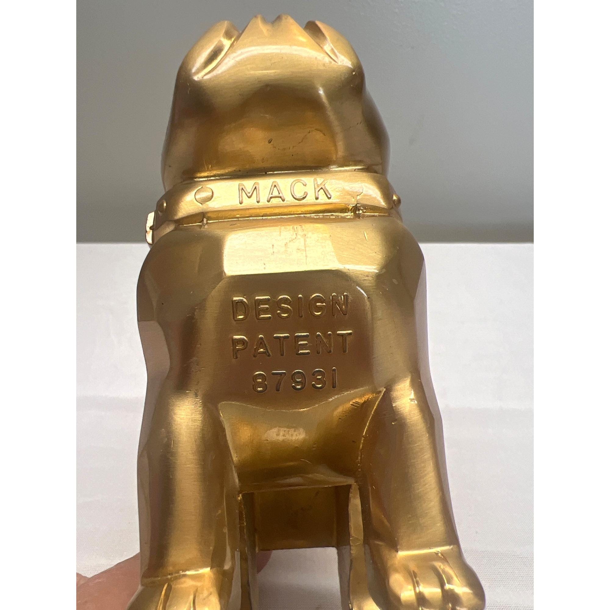 Vintage Mack Truck Hood Ornament Gold Bulldog Silver Base 87931
