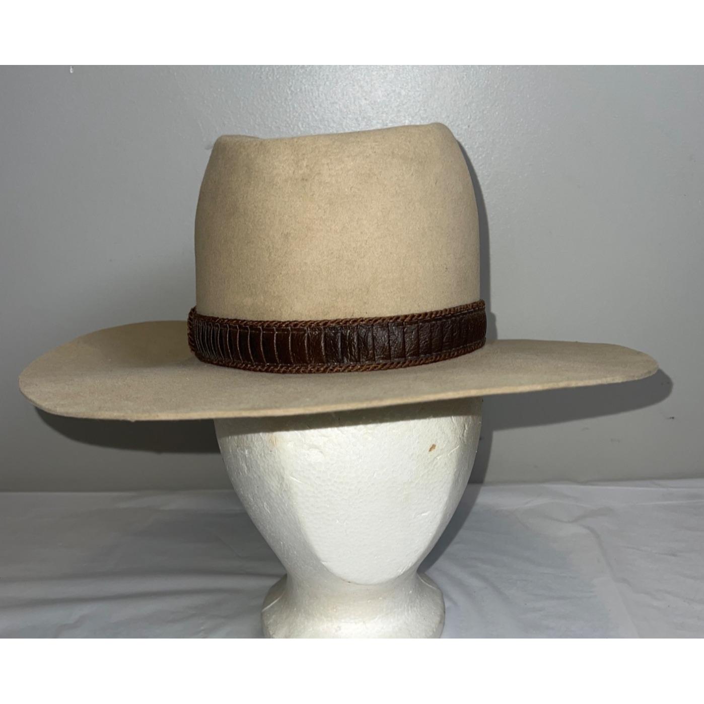 Vintage Stetson Hat 3X Beaver Tan Cowboy Western Brimmed Feather