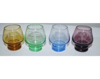 Vintage Retro MCM 1950&#39;s Rice Etched Sake Cordial Shot Bar Glasses Set of 4