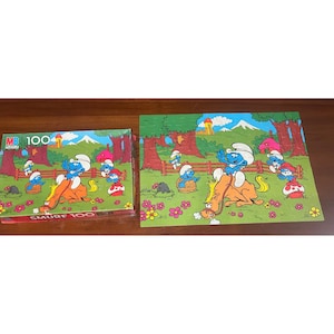 Vintage Smurf Puzzle Milton Bradley 100 Piece 16 x 11 in 4190-5