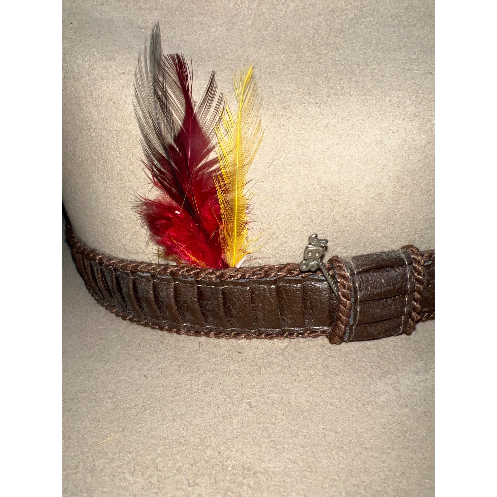 Boot Hill Western Cowboy Hat w Hand Made Feather Band Tan Stetson VINTAGE Pins Vintage Stetson Hat 3X Beaver Tan Cowboy Western Brimmed  main image 2