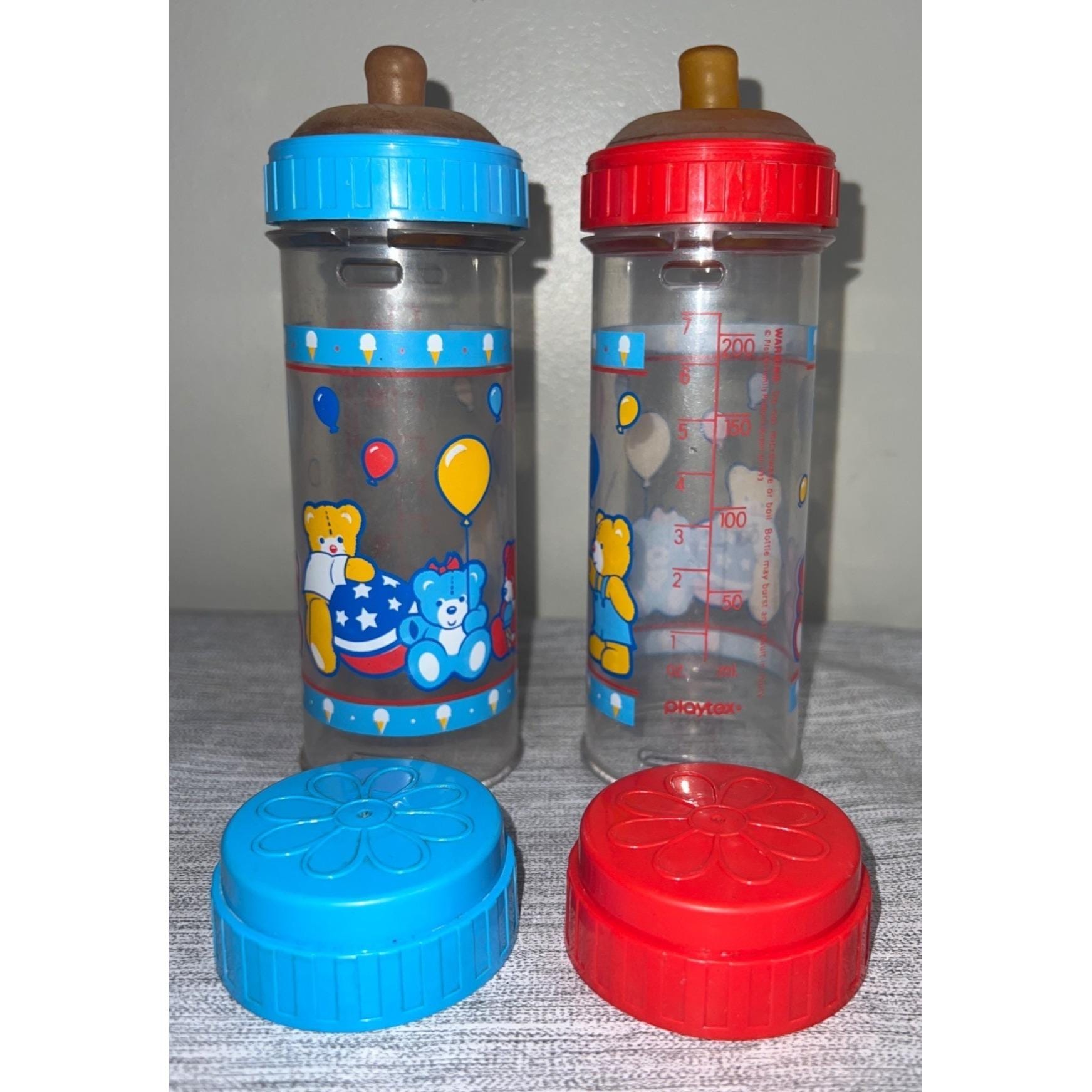 Playtex Nurser Flat Top Nipple Drop In 8oz 4oz Baby Bottles Decorated Lot  of