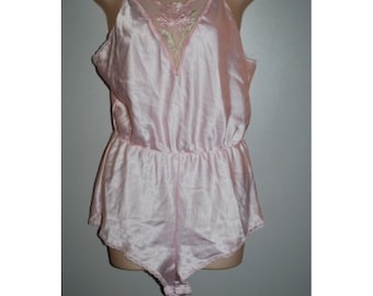 Vintage Maidenform Pink Embroidered Romper Teddy Slip Bodysuit 1990s  36