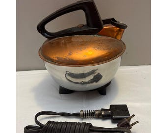 Vintage GE MCM Electric Water Kettle Boiler Copper Top Tea Pot & Cord Works