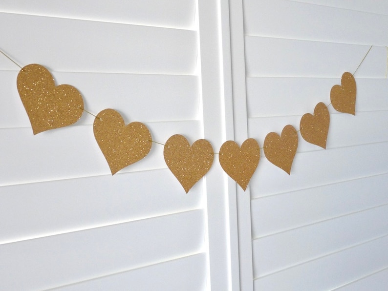 Bridal Shower decoration Gold glitter Wedding Engagement LOVE HEART Banner Bunting Garland Wedding Banner