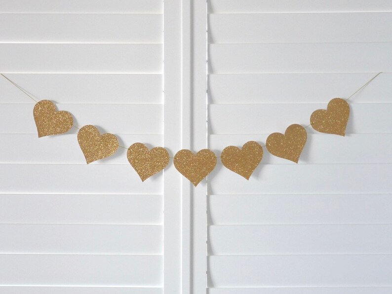 Bridal Shower decoration Gold glitter Wedding Engagement LOVE HEART Banner Bunting Garland Wedding Banner