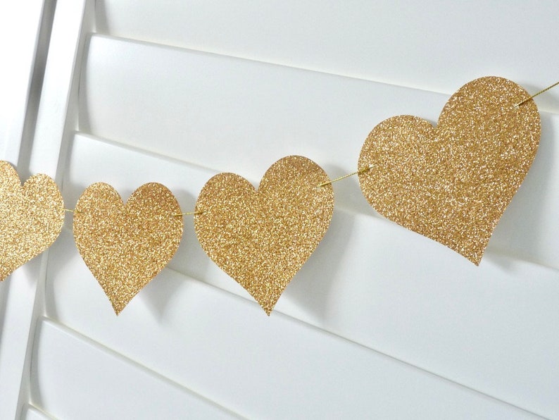 Bridal Shower decoration Gold glitter Wedding Engagement LOVE HEART Banner Bunting Garland Wedding Banner