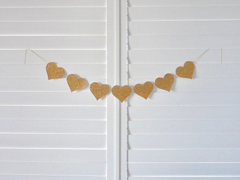 Bridal Shower decoration Gold glitter Wedding Engagement LOVE HEART Banner Bunting Garland Wedding Banner