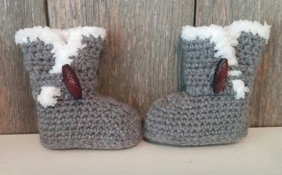 Baby Ugg Boots W Fur Crochet Gray Baby Uggs Baby Girl Crochet Shoes Gray Baby Shoes Crochet Baby Boots W Fur Etsy