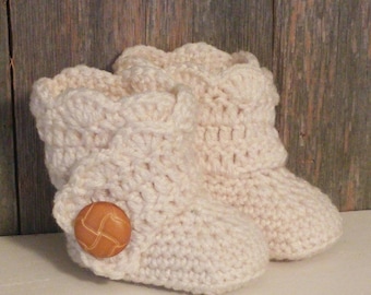 Baby Ugg Boots - Crochet Ivory Baby Uggs - Baby Girl Crochet Shoes - Ivory Baby Shoes