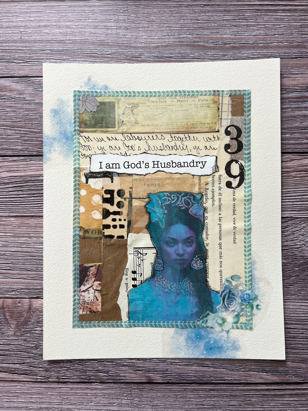 Original Mixed Media Portrait Bible Scripture Collage - 